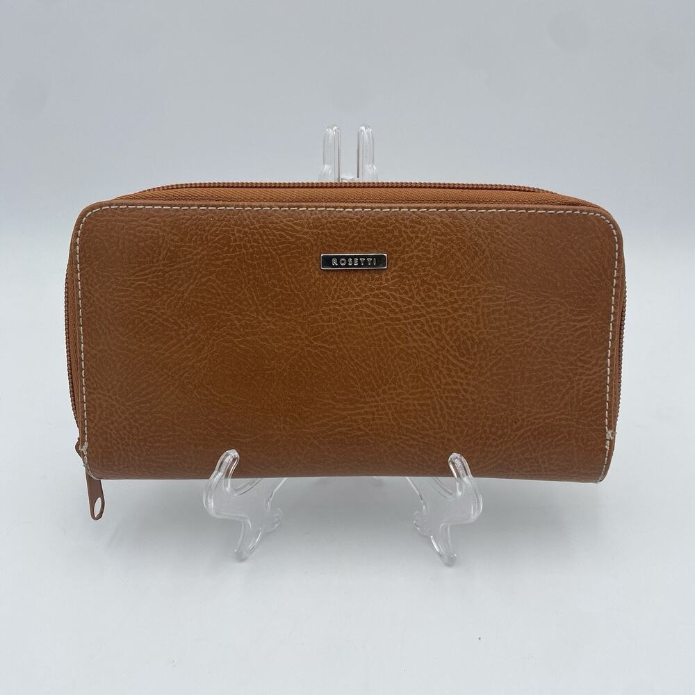 Rosetti Zip-Around Wallet Cognac Brown Vegan Pebbled Leather Clutch